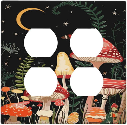 Moon Star Red Mushroom Forest Butterfly Green Plant Outlet Covers 2 Gang Double Duplex Decorative
