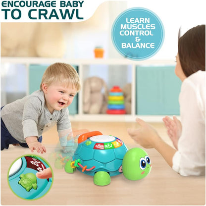Jyusmile Baby Toys 6 to 12 Months, Musical Turtle Crawling Infant Toys, Early Learning Educational