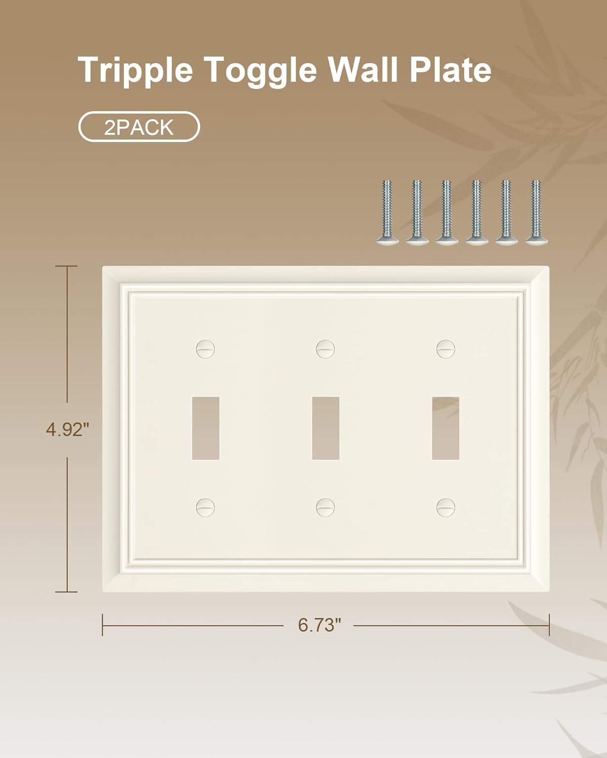 2-Pack Triple Toggle Light Switch Cover Plate, Durable Natural Bamboo Fiber Decorative Switch Plate