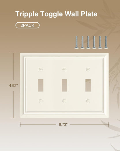 2-Pack Triple Toggle Light Switch Cover Plate, Durable Natural Bamboo Fiber Decorative Switch Plate