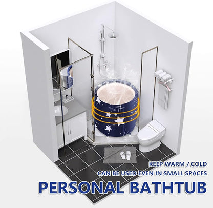BESTHLS Foldable Bathtub Portable Soaking Bath Tub,Eco-Friendly Bathing Tub for Shower Stall (Blue