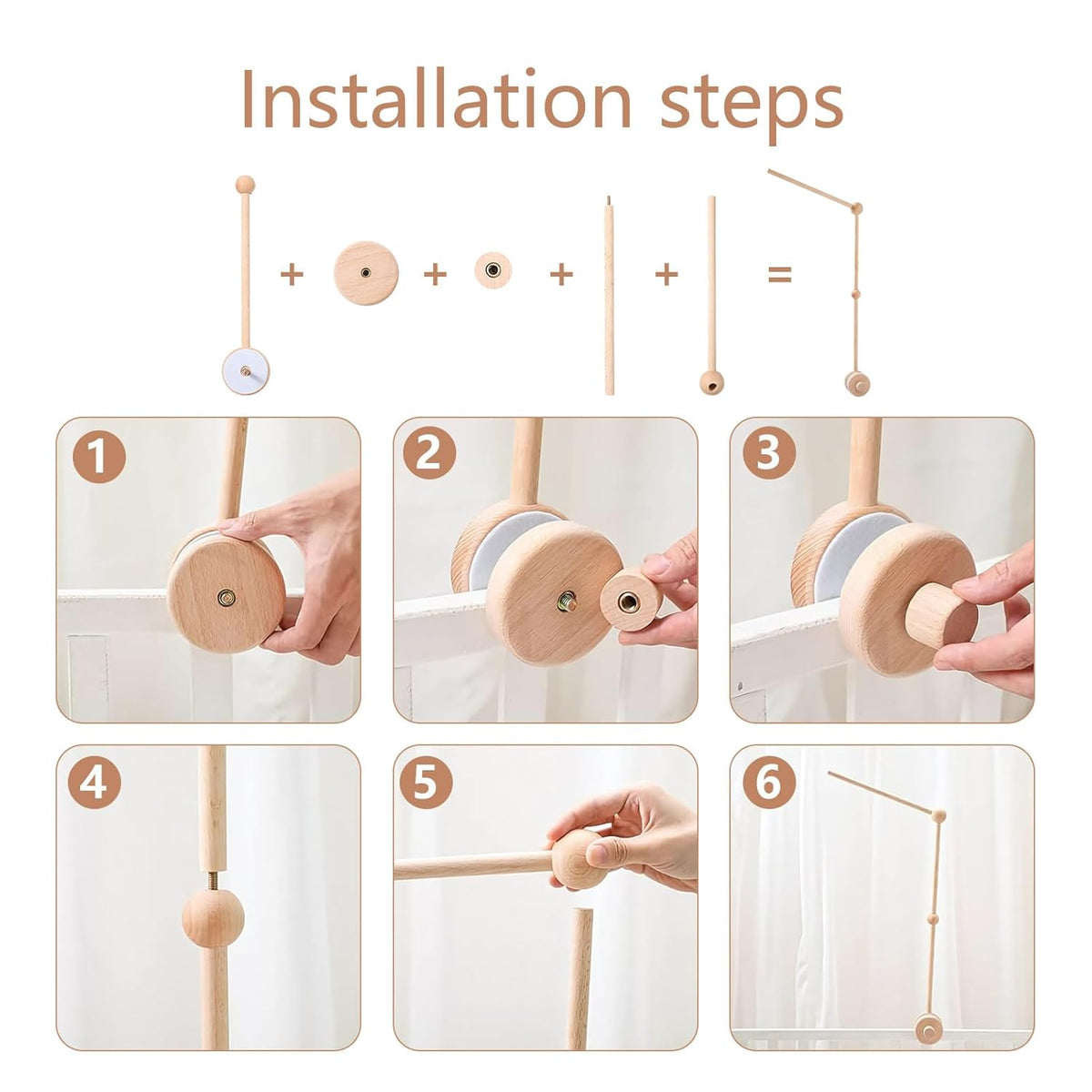 Baby Crib Mobile Arm Wooden Holder with Rotating Music Box Nursery Decor Attachment Safe Anti Slip
