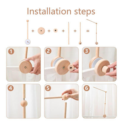 Baby Crib Mobile Arm Wooden Holder with Rotating Music Box Nursery Decor Attachment Safe Anti Slip