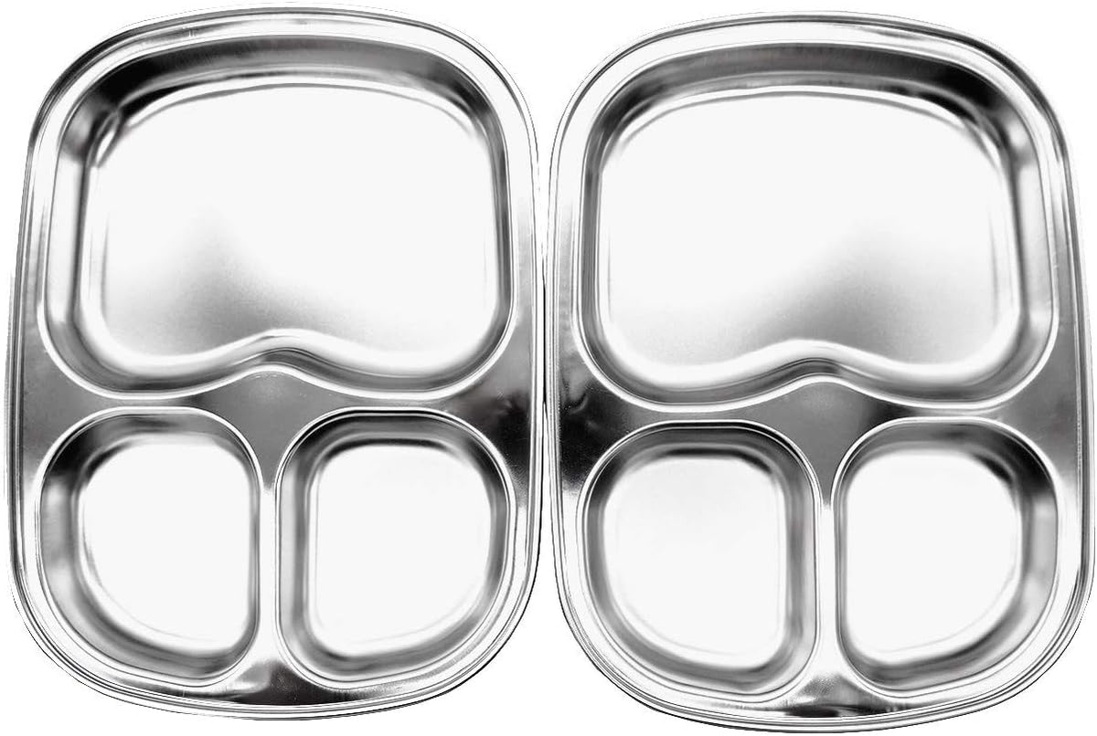 Korean Stainless Steel Divided Plates, Kids Toddlers Babies Tray, BPA Free, Diet Food Control