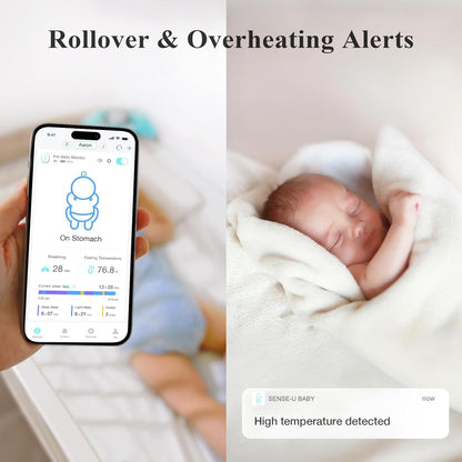 Sense-U Smart Baby Monitor Pro with Arousal Vibration, Audible and App Alerts: Tracks Abdominal