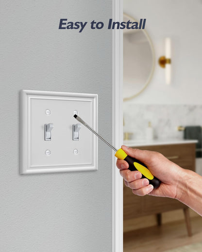 2-Pack Double Toggle Light Switch Cover Plate, Metal Switch Plate Covers, Off White Wall Plate