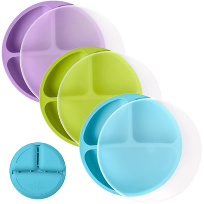 WeeSprout Silicone Plates with Lids for Babies & Toddlers (3 Pack) 100% Food-Grade Dishes for Self