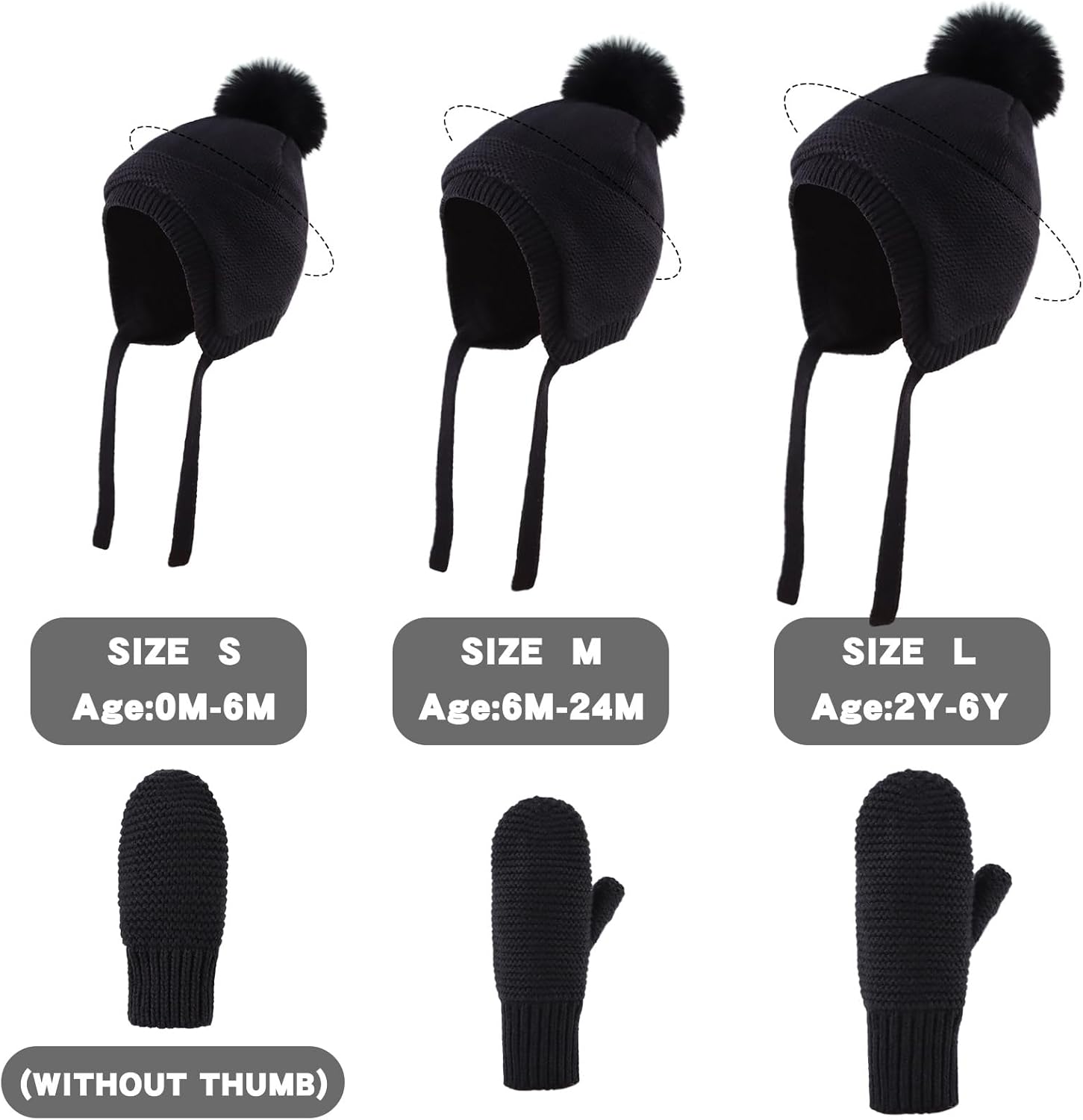 Basic Winter Baby Beanie Gloves Boys Girls Knitted Hat Pompom Kids Earflap Hats Warm Infant Toddler