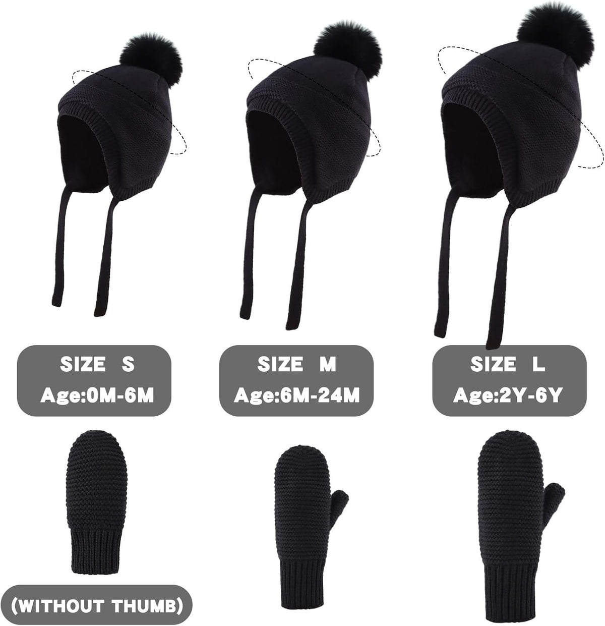 Basic Winter Baby Beanie Gloves Boys Girls Knitted Hat Pompom Kids Earflap Hats Warm Infant Toddler