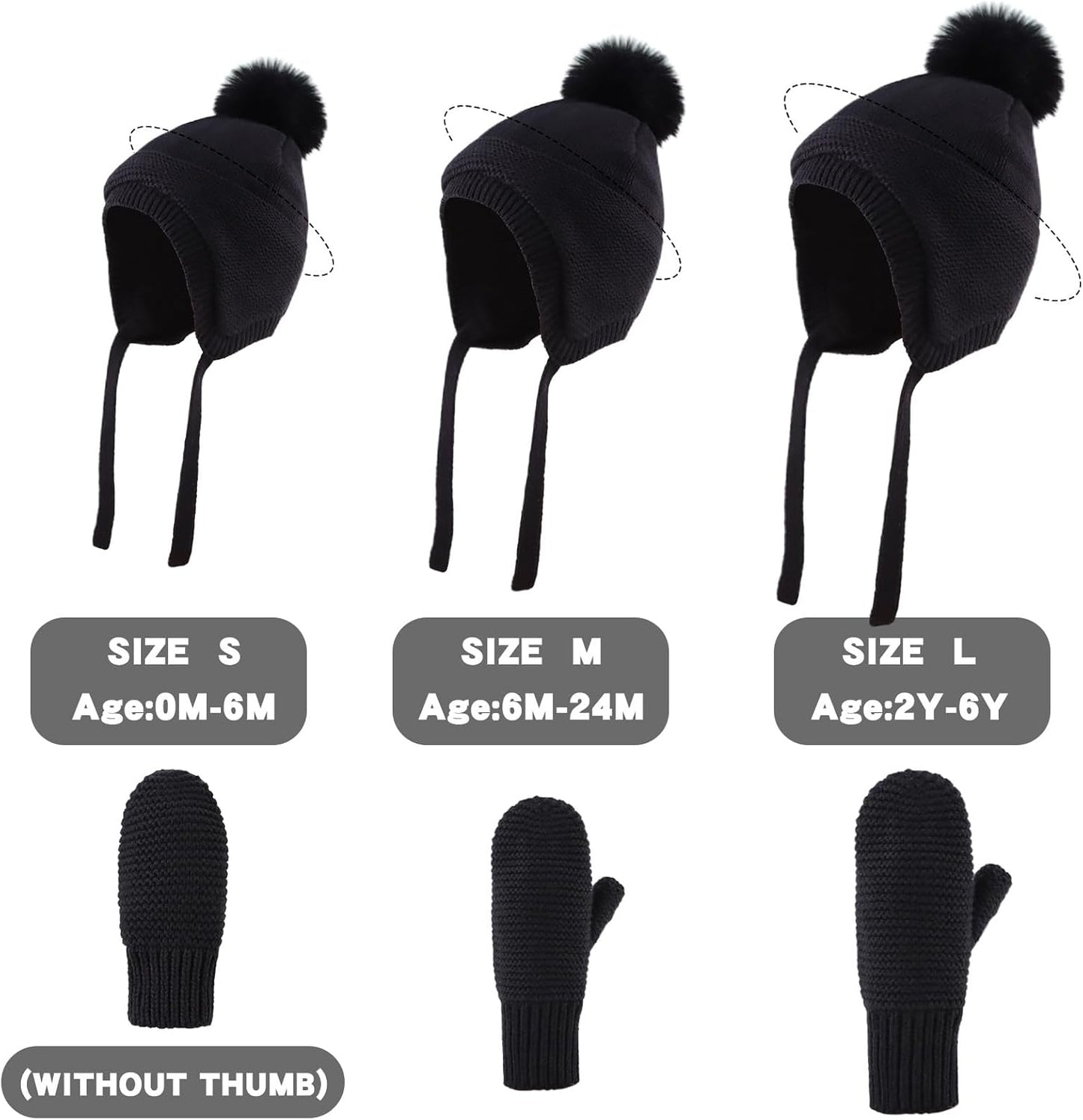 Basic Winter Baby Beanie Gloves Boys Girls Knitted Hat Pompom Kids Earflap Hats Warm Infant Toddler