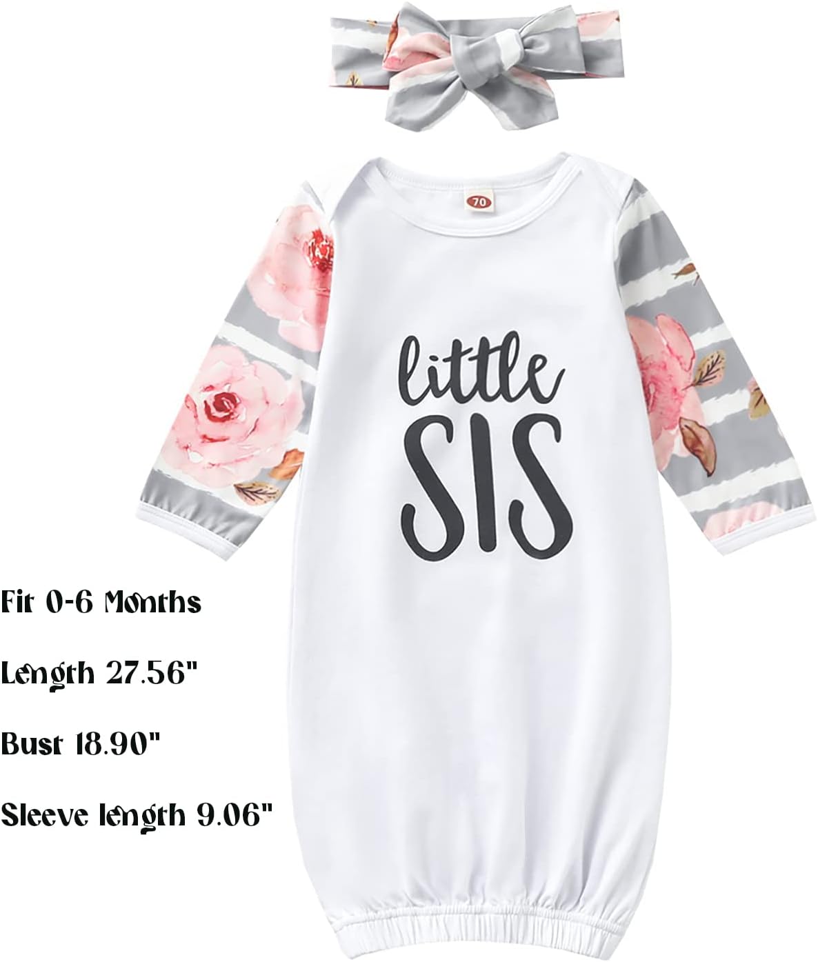 AMAWMW Newborn Baby Girl Little Sister Sleeper Gown Stripe Long Sleeve Nightgown Pajamas Gifts