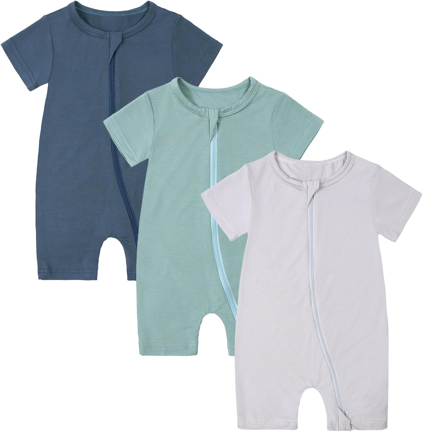 OPAWO Bamboo Baby Pajamas 3 Pack, Double Zipper Bamboo Sleepers for Baby Boy Girl Romper, Toddler