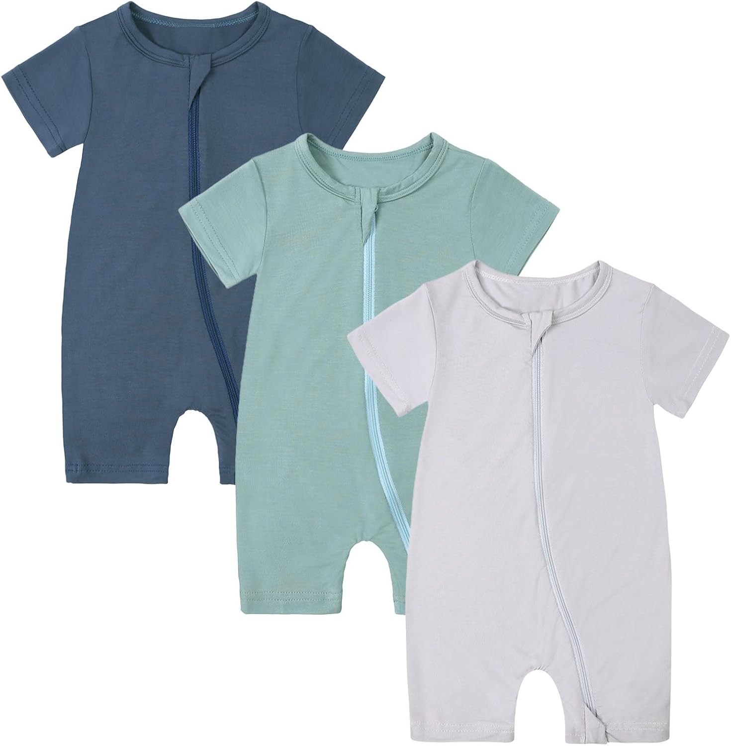 OPAWO Bamboo Baby Pajamas 3 Pack, Double Zipper Bamboo Sleepers for Baby Boy Girl Romper, Toddler