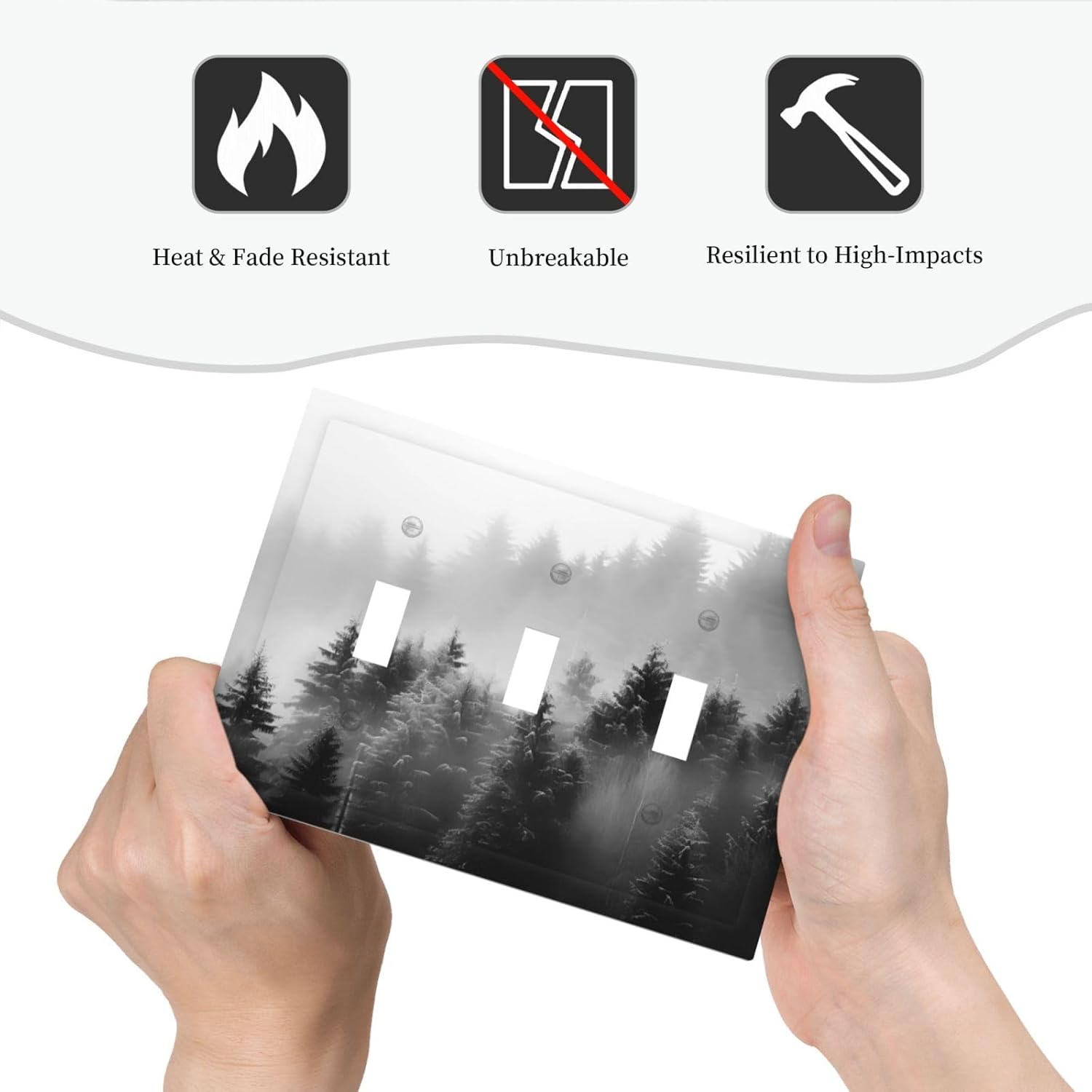 Foggy Forest Natural Scenery Retro Tree Pine Decorative Switch Plates 3 Gang Wall Plate Triple