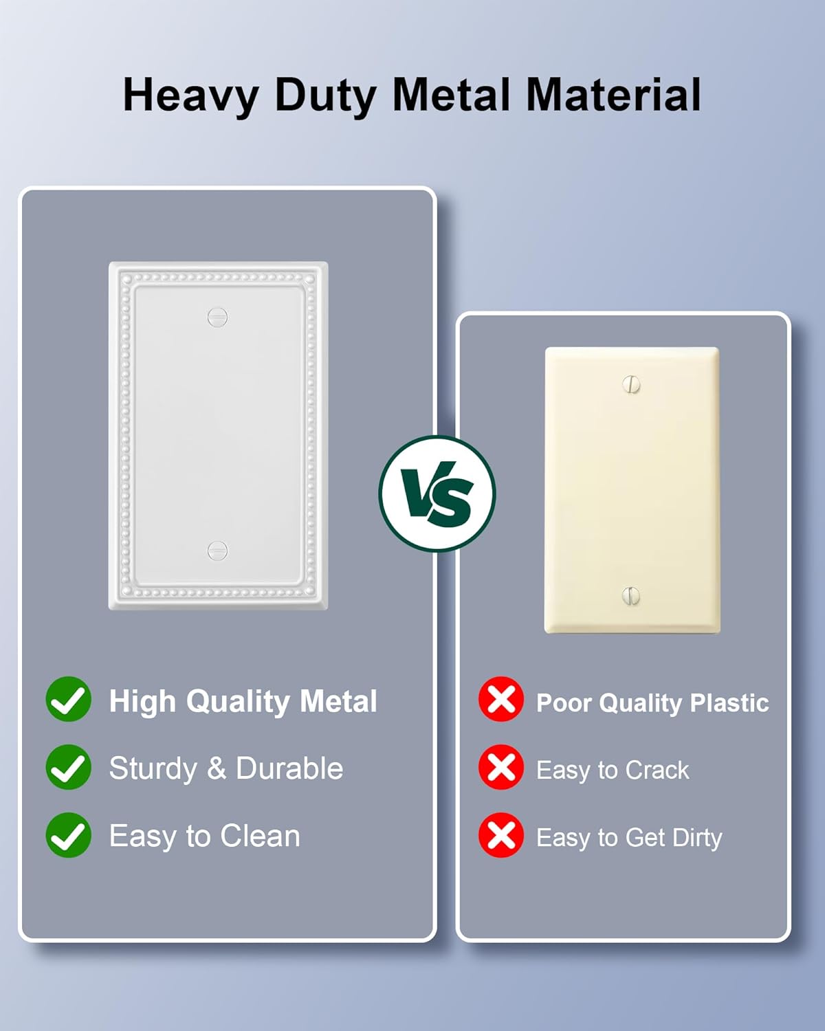 2-Pack Blank Outlet Cover Wall Plate, Metal Switch Plates Outlet Covers, Pure White Pearls Beaded