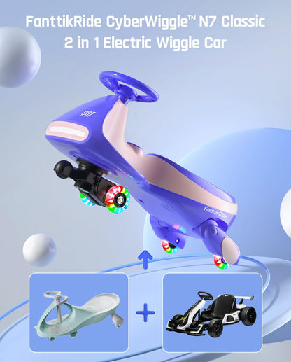 FanttikRide 6V N7 Classic Electric Wiggle Car with Pedal, Rechargeable Battery, Ride on Toys, Swing