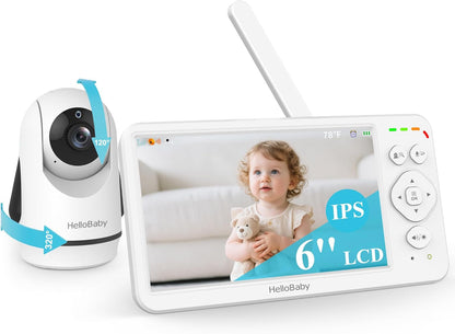 HelloBaby Baby Monitor with Camera and Audio, Large 6'' Video Baby Monitor No WiFi,30-Hour Long