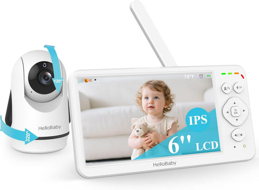 HelloBaby Baby Monitor with Camera and Audio, Large 6'' Video Baby Monitor No WiFi,30-Hour Long