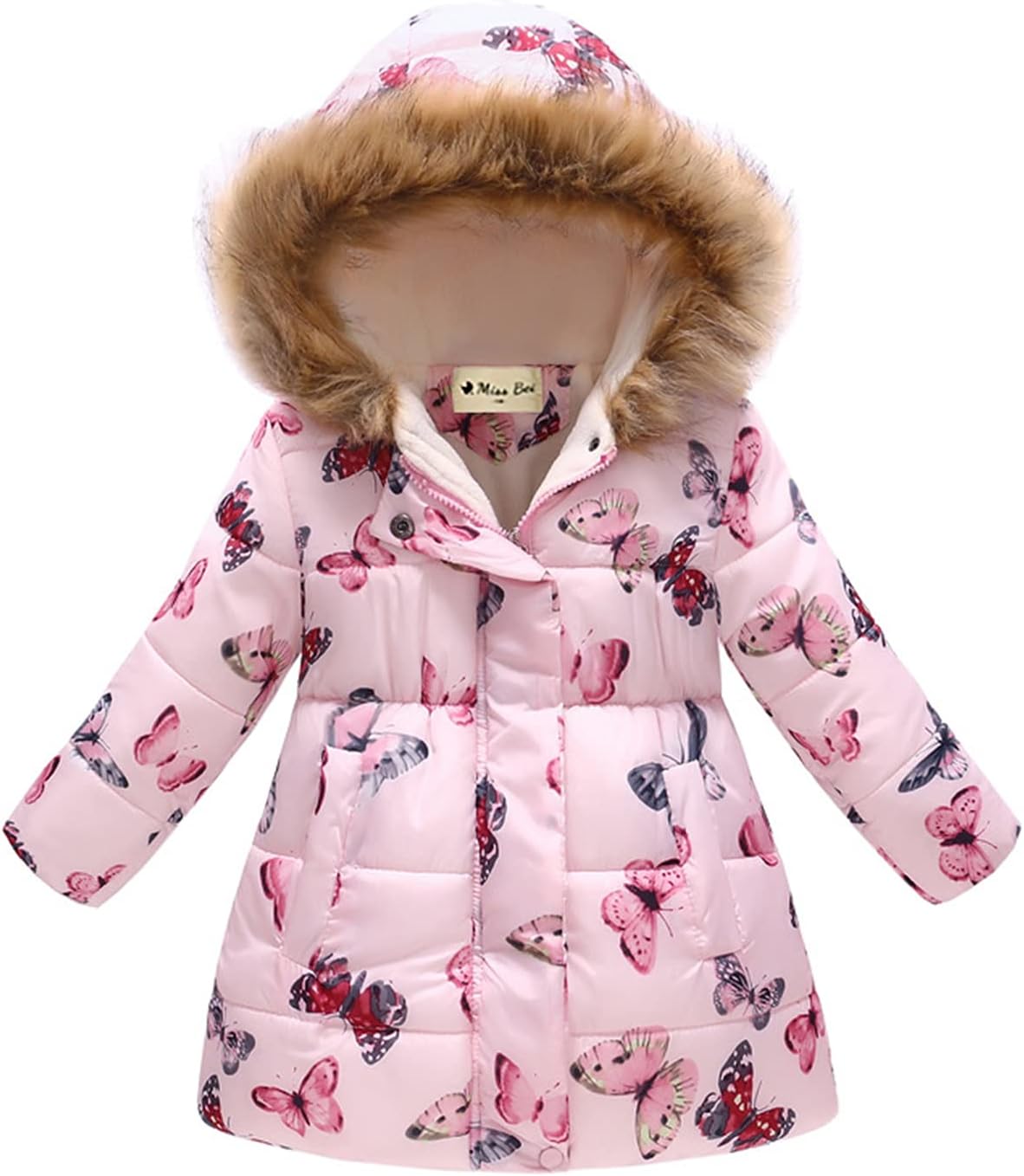 Miss Bei Girl's Winter Coat Jacket Hooded Kids Toddler Flower Print Parka Outwear Warm Cotton