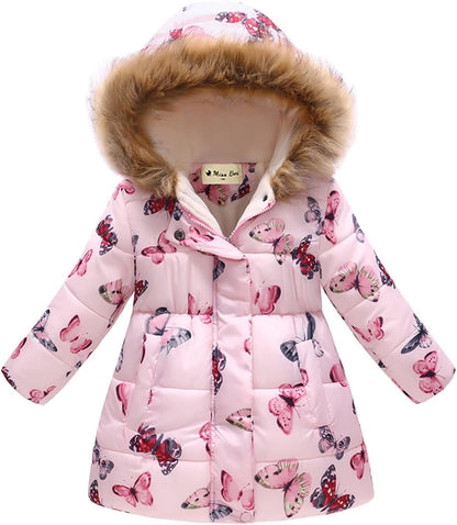 Miss Bei Girl's Winter Coat Jacket Hooded Kids Toddler Flower Print Parka Outwear Warm Cotton