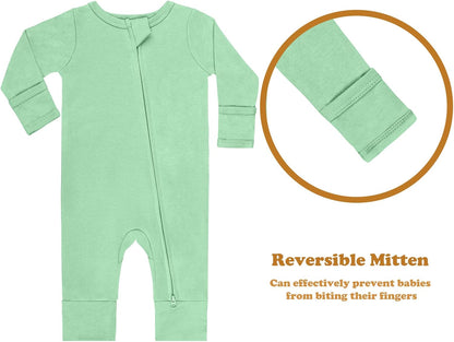 GUISBY Long Sleeve Cotton Pajamas Footless Baby Bodysuits with Zipper and Mittens 3-Pack for Boys