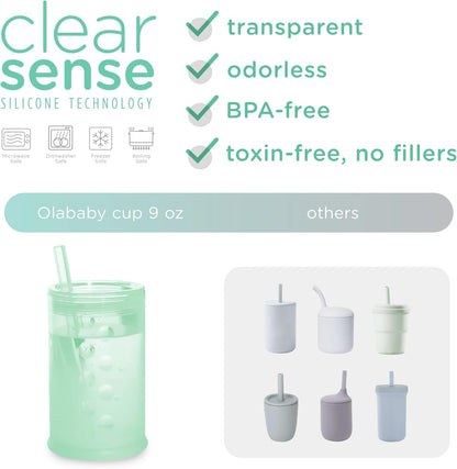 Olababy Clear View Silicone Training Cup with Straw Lid | Toddler Sippy Trainer 12mo+ | Unbreakable