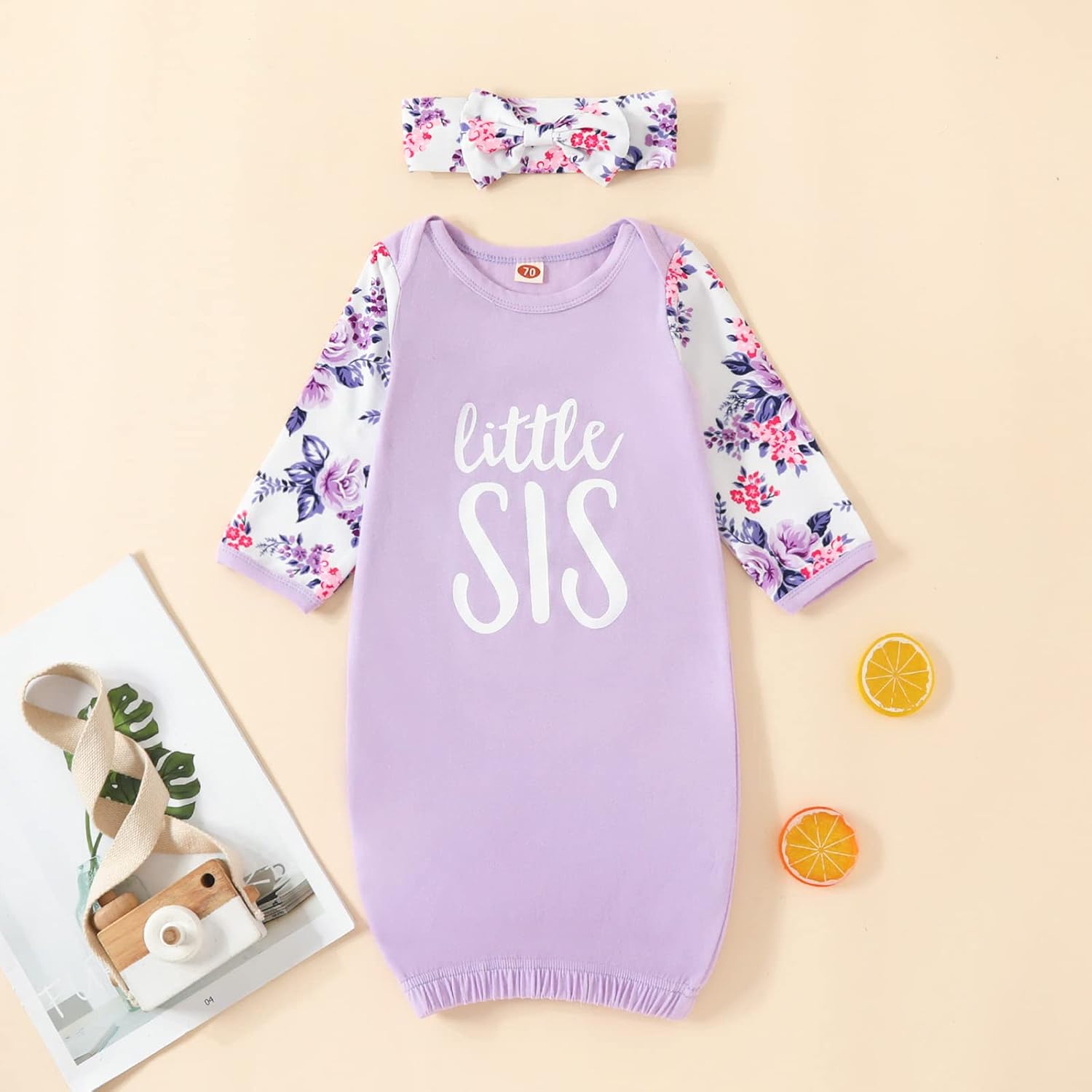 AMAWMW Newborn Baby Girl Little Sister Sleeper Gown Stripe Long Sleeve Nightgown Pajamas Gifts