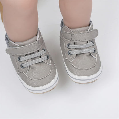 SOFMUO Baby Boys Girls High Top Ankle PU Leather Sneakers Soft Rubber Sole Infant Moccasins Newborn