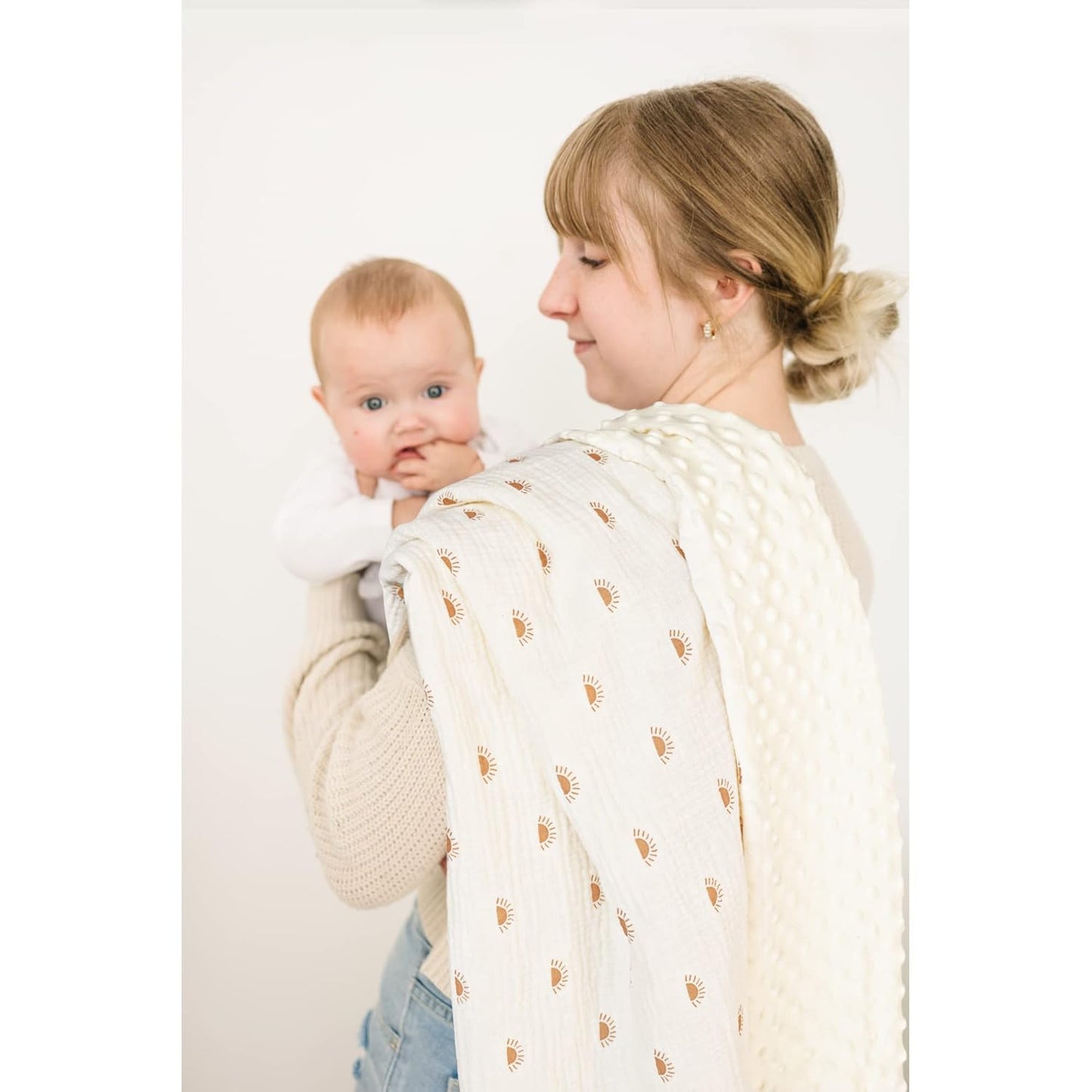 Konssy Baby Blankets for Unisex Boys Girls, Super Soft Nursery Minky Blankets with Muslin Cotton