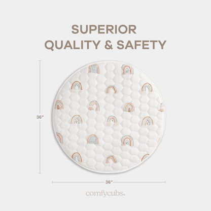 Comfy Cubs Round Kids Play Mat -Small 36 inches Soft Quilted Baby Floor Mat with Non-Slip Bottom