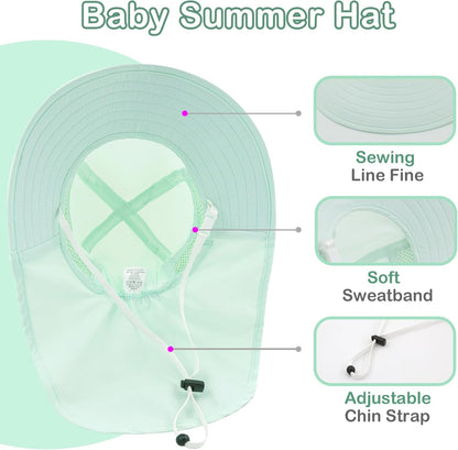 XIAOHAWANG Girls Sun Hat Baby Beach Hats Boys UPF 50+ Kids Summer Protection Cap Toddler Breathable