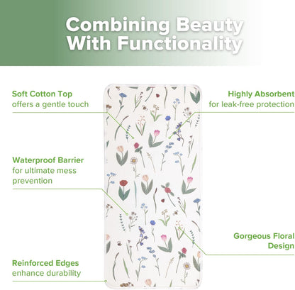 haakaa Waterproof Changing Pad Liners, 100% Cotton, Soft & Breathable (2pcs, 13" x 27.5" Honey
