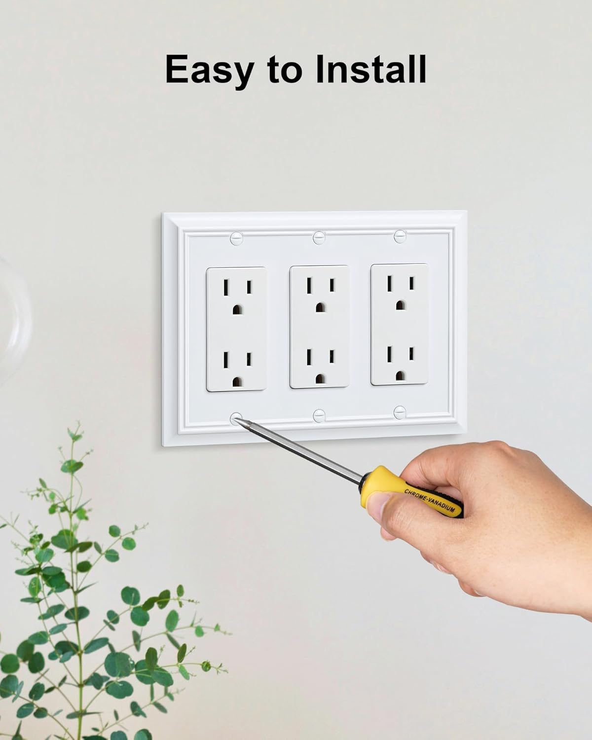 2-Pack Decorative Tripple Decorator Outlet Cover Plate, Durable Natural Bamboo Fiber Pure White