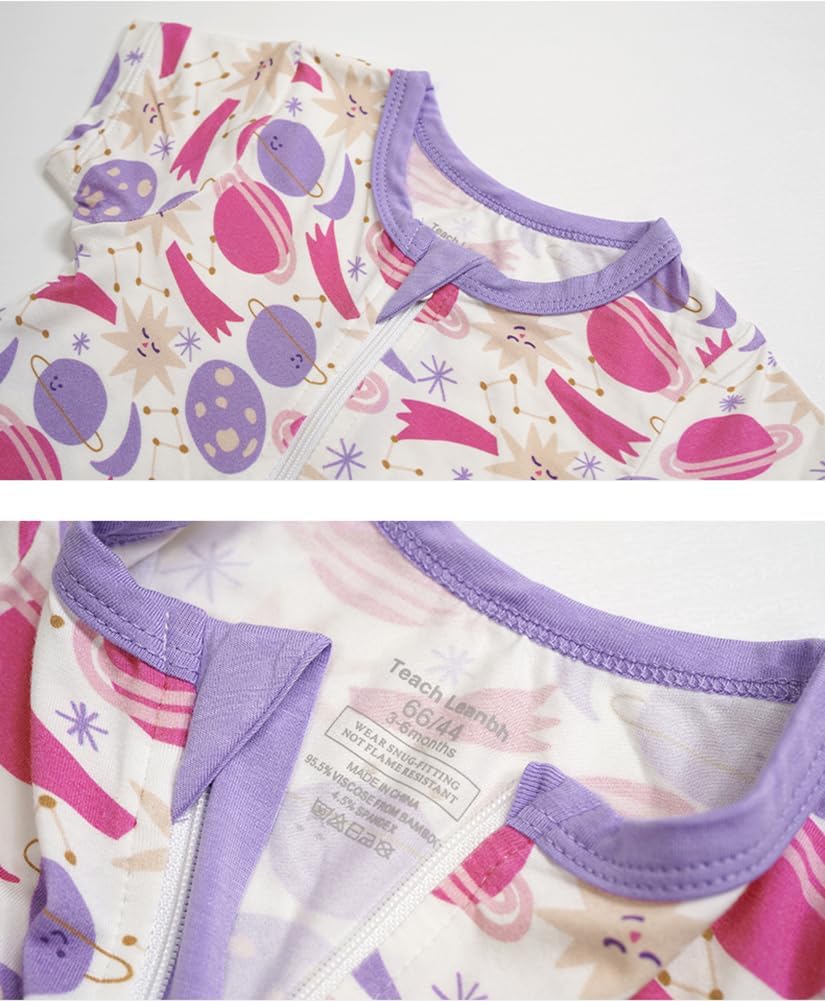 Teach Leanbh Toddler Unisex Baby Bamboo Viscose Pajamas 2 Way Zipper Short Sleeve Footless Romper
