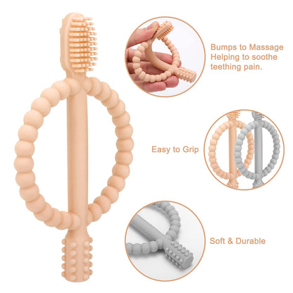 Baby Teething Toys with Easy-Hold Handle, Silicone Infant Toothbrush, Textured On Both Sides Helps