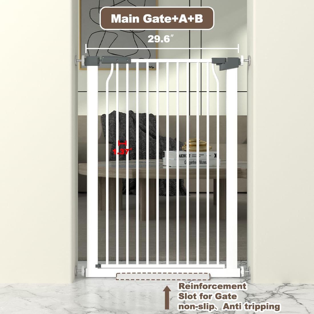 41" Extra Tall Cat Gate for Doorway, 29.6-32.5''W Metal Pet Baby Safe Gate, Extra Wide Pressure