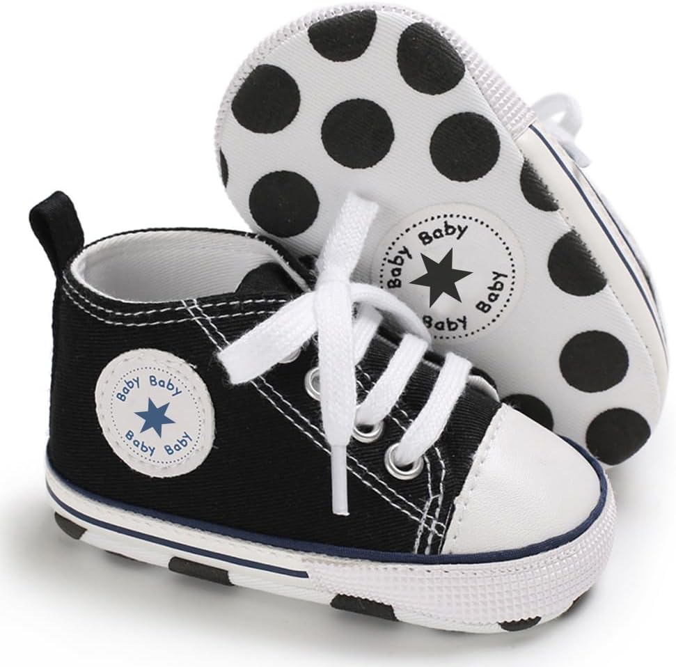 Unisex Baby Girls Boys Canvas High-top Shoes, Newborn Infant Anti-Slip Soft Sole Frist Walking