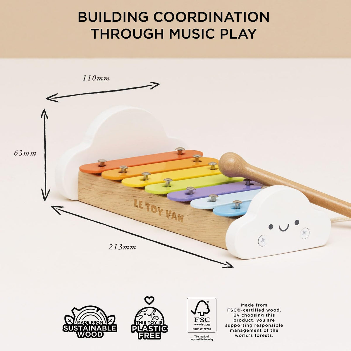 Le Toy Van – Wooden Musical Xylophone | Girl & Boy Colourful Musical Toy with 7 Delightful Sounding