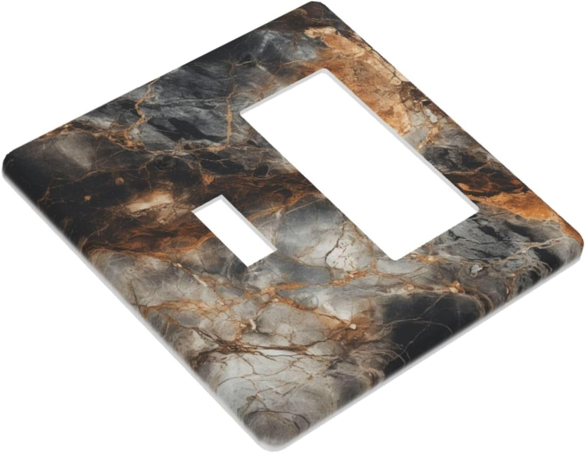 Brown Marble Granite Golden Lines Print Outlet Covers 1 Toggle 1 Rocker Combination Decorative Wall