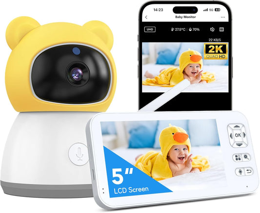 Baby Monitor with Camera and Audio, 2K HD Smart Video Baby Camera WiFi 5" Screen, Night Vision