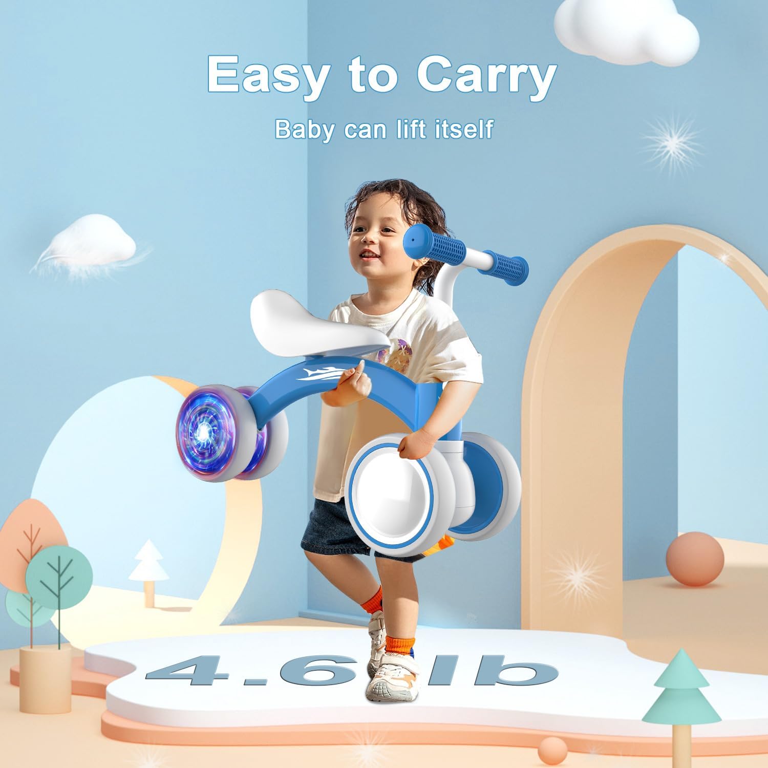 Colorful Lighting Baby Balance Bike Toys for 1 Year Old Boy Girl Gifts, 10-36 Month Toddler Balance