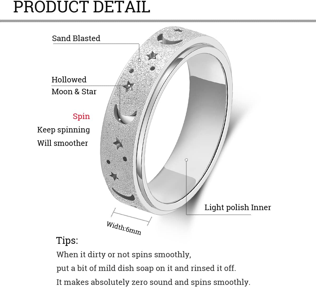 OreilleStar Anxiety Ring for Women Spinner Ring Fidget Ring Fidget Toys Adults Spinner Rings