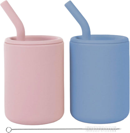 WeeSprout Silicone Baby Cups With Straws and Lids, 4 & 8 oz Options, Set of 2, Food Grade Toddler