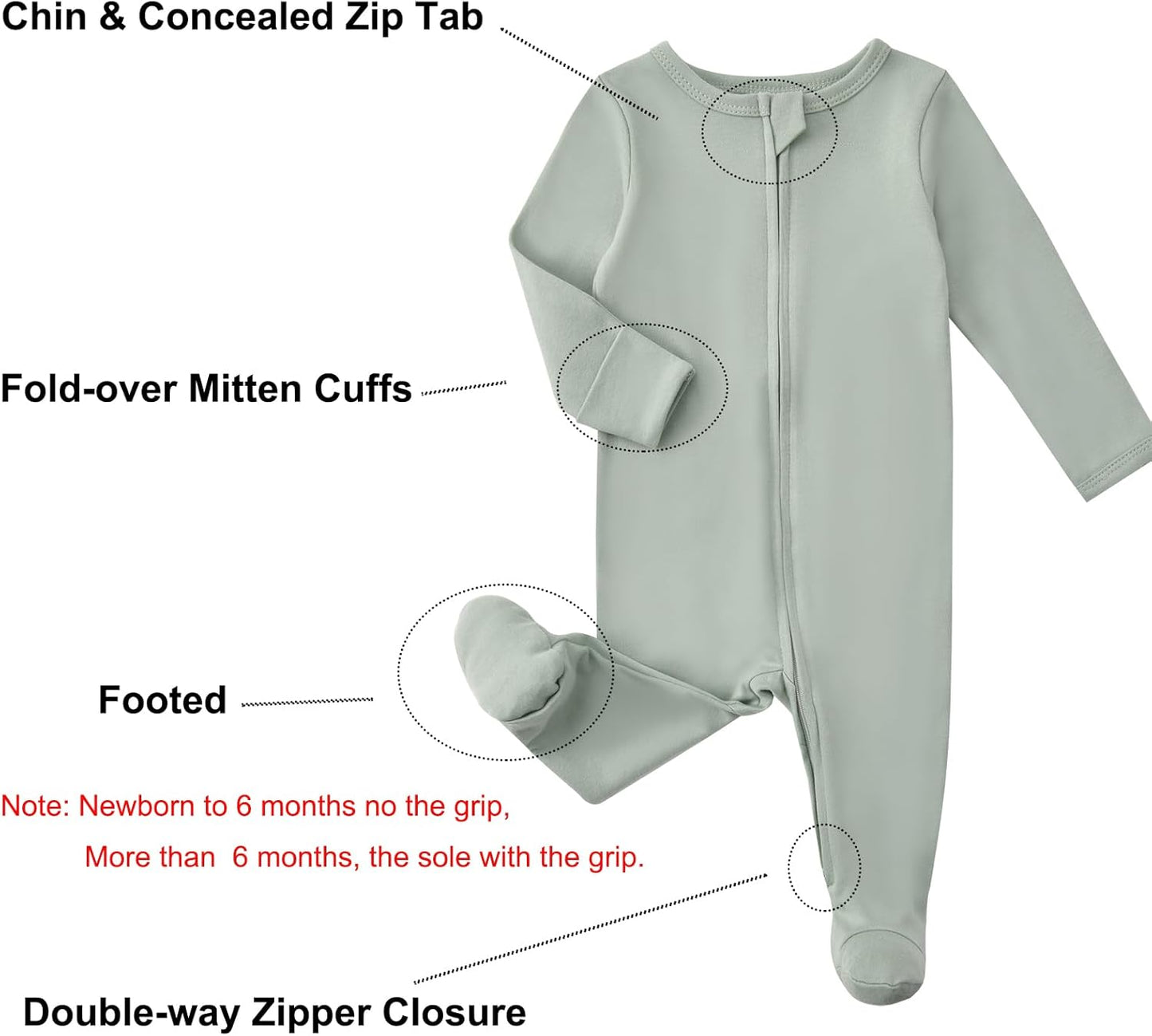 Aablexema Baby Footed Pajamas with Mitten Cuffs Zipper 4-Pack Infant Newborn Cotton Long Sleeve