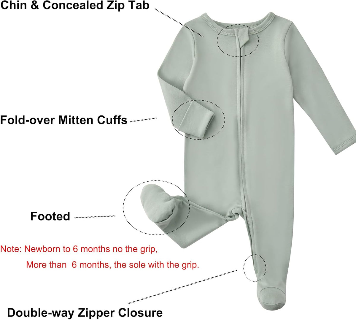 Aablexema Baby Footed Pajamas with Mitten Cuffs Zipper 4-Pack Infant Newborn Cotton Long Sleeve