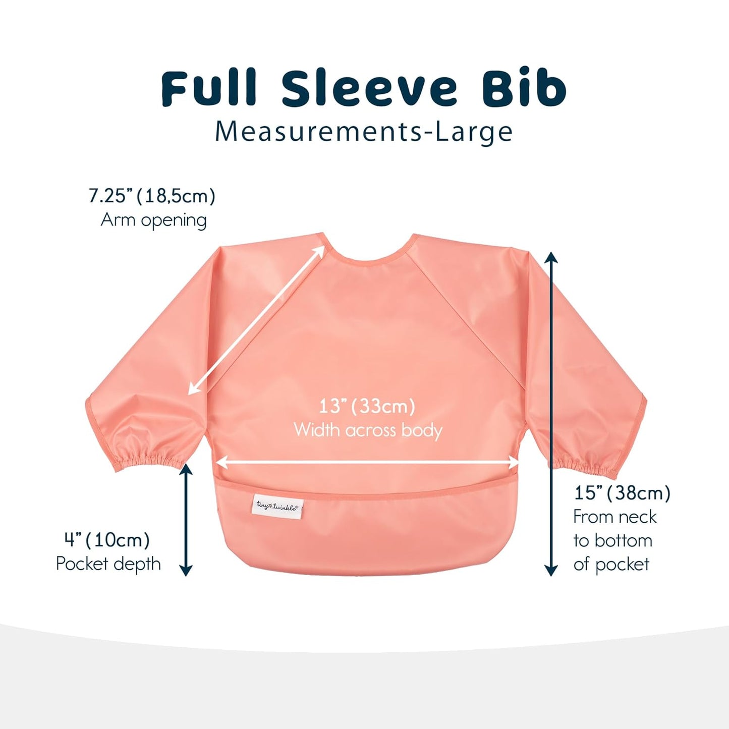 Tiny Twinkle Mess Proof Baby Bibs, 2pk Waterproof Smock Baby Bibs for Eating, Machine Washable Long