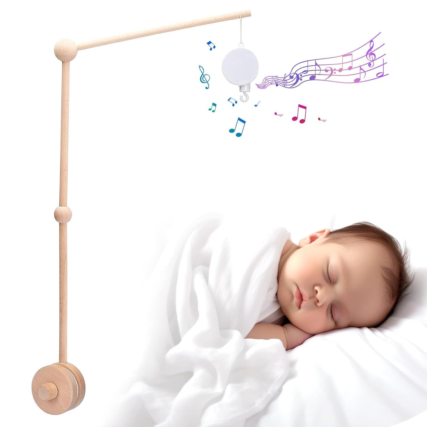 Baby Crib Mobile Arm Wooden Holder with Rotating Music Box Nursery Decor Attachment Safe Anti Slip