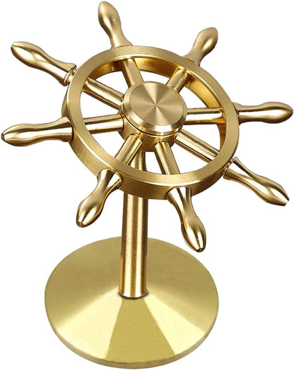 Brass Spinner Ship Wheel, Kinetic Desk Toy Spin with Stand, High Speed Bearing Metal Hand Spinners