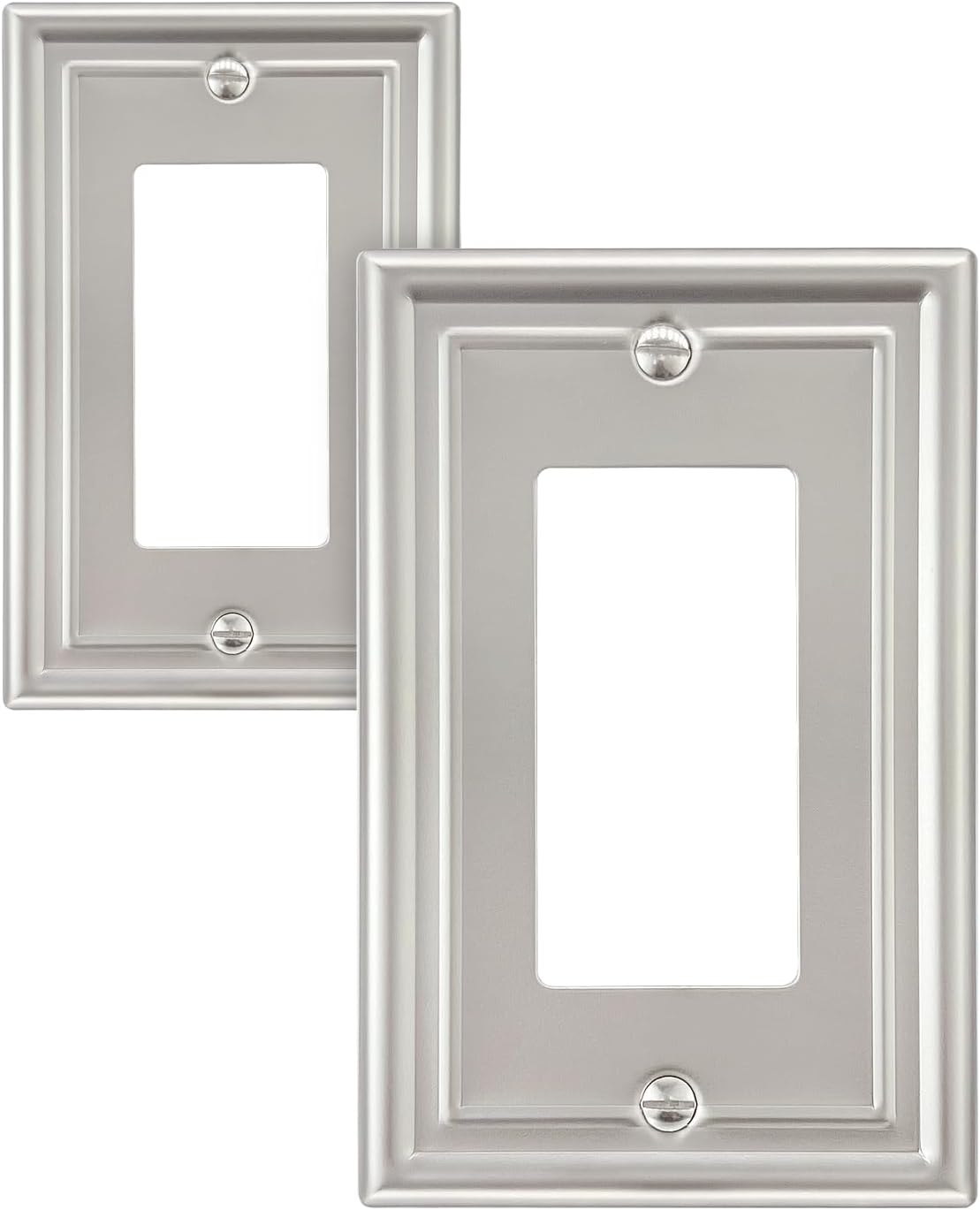 2-Pack Decorator Wall Plate, Satin Nickel Electrical Outlet Cover Plate for Receptacle, Dimmer