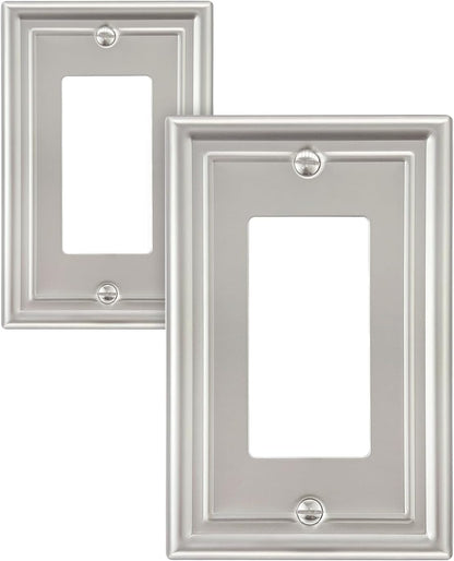 2-Pack Decorator Wall Plate, Satin Nickel Electrical Outlet Cover Plate for Receptacle, Dimmer